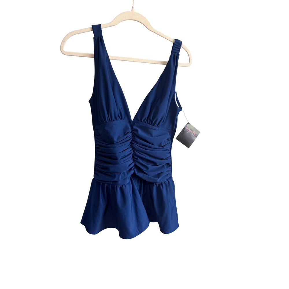 Shape fx Swimsuit  Top Ruched Peplum‎ Blue NWT V-Neck Pleated Size 12